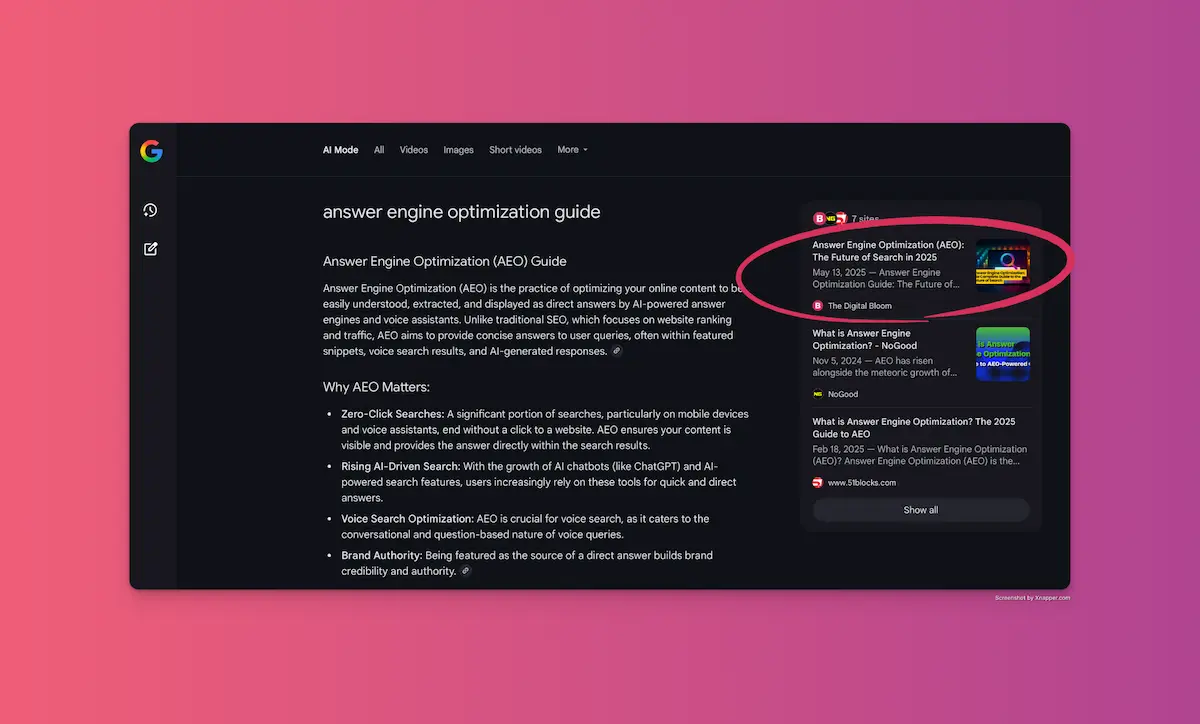 Answer Engine Optimization Example